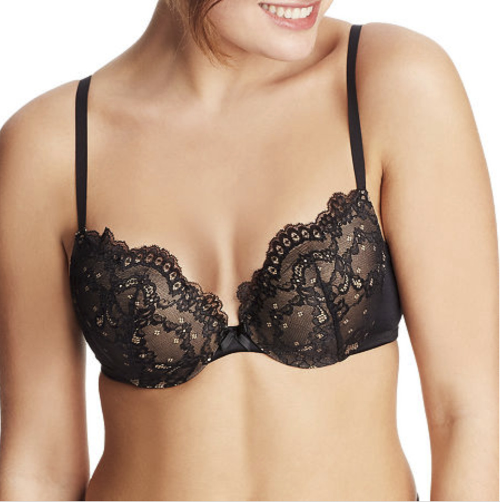 Maidenform Love the Lift Push Up Lace Plunge Underwire Bra Black/Peach Size 36C
